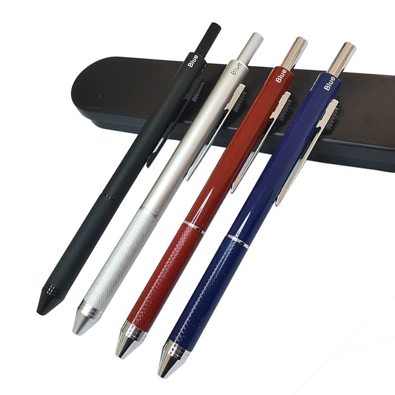 4 В 1 Многоцветен химикалка писалка с гравитационным сензор, 3 цвята, с дръжка и механичен грифель за моливи, черен, сребрист, червен, син, метална дръжка, канцеларски материали Изображение 0