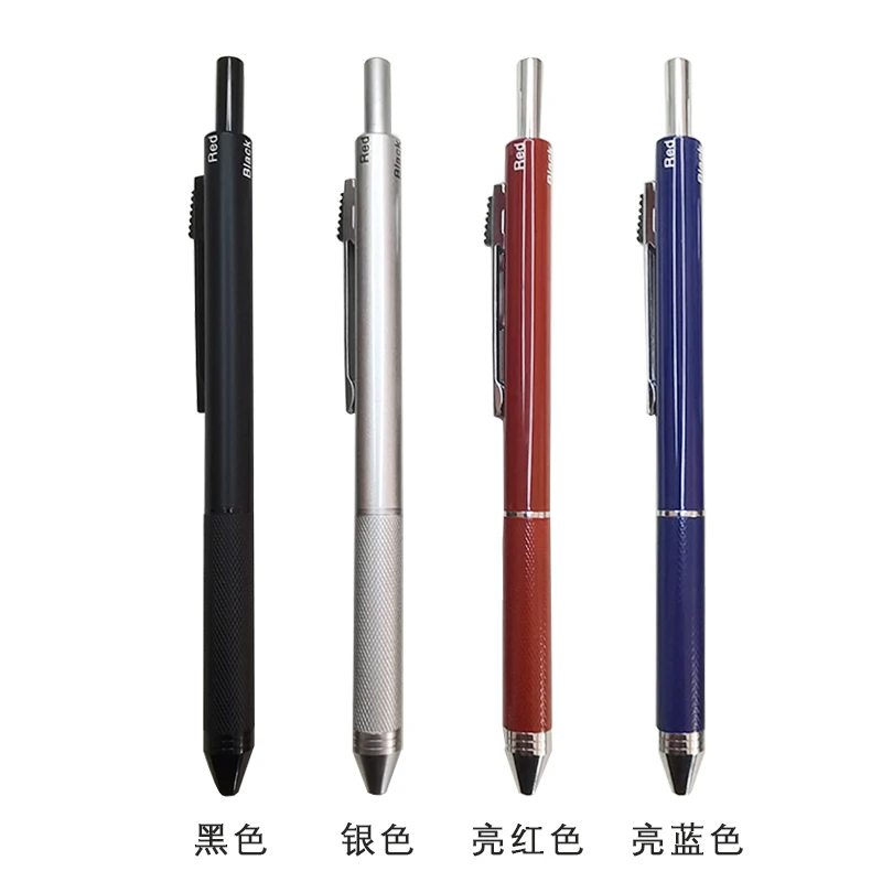 4 В 1 Многоцветен химикалка писалка с гравитационным сензор, 3 цвята, с дръжка и механичен грифель за моливи, черен, сребрист, червен, син, метална дръжка, канцеларски материали Изображение 1