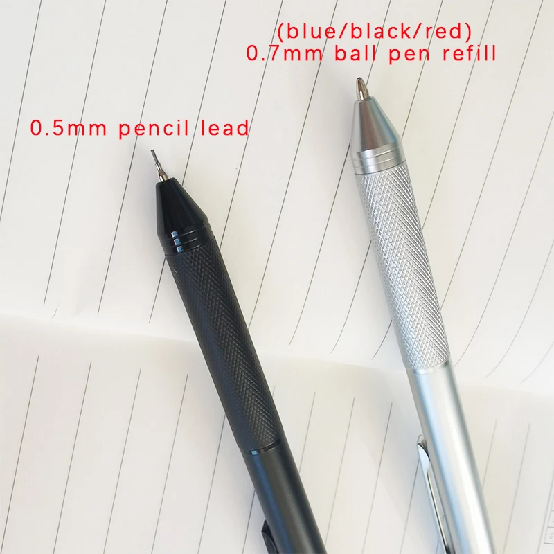 4 В 1 Многоцветен химикалка писалка с гравитационным сензор, 3 цвята, с дръжка и механичен грифель за моливи, черен, сребрист, червен, син, метална дръжка, канцеларски материали Изображение 3