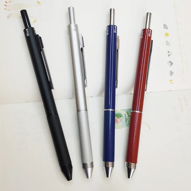 4 В 1 Многоцветен химикалка писалка с гравитационным сензор, 3 цвята, с дръжка и механичен грифель за моливи, черен, сребрист, червен, син, метална дръжка, канцеларски материали Изображение 5