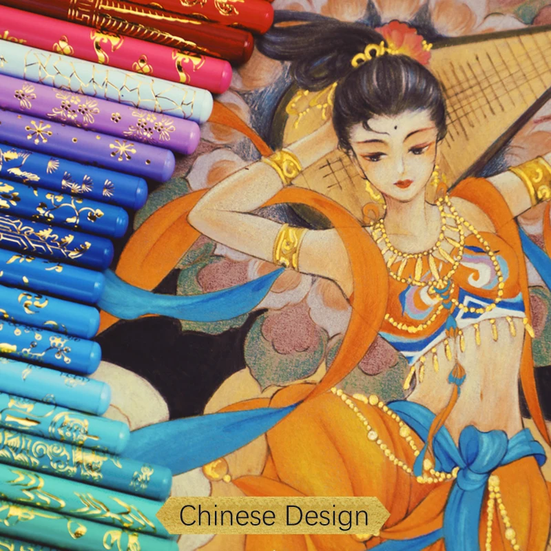 50 цвята Мазни Цветни Моливи Традиционен Китайски Красив Дизайн Чай Подарък Изискана Кутия Висококачествен Комплект Моливи За Рисуване Изображение 0
