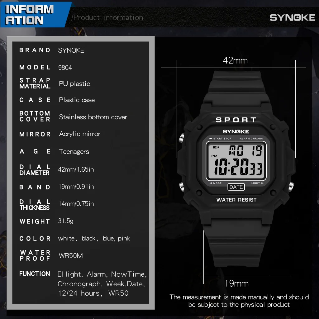 SYNOKE Военни часовници за мъже, модерен топ марка, спортни водоустойчиви дамски електронни часовници, мъжки дигитален часовник Relogio Masculino Изображение 4