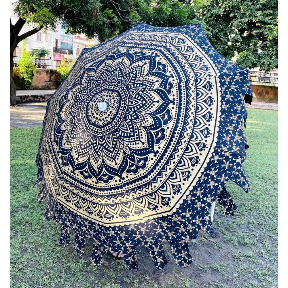 Голям чадър с индийски златен преговарящите с принтом, Индийски памук градински чадър ръчно изработени, Чадър от слънцето, Чадър за двор за домашен декор Изображение 1