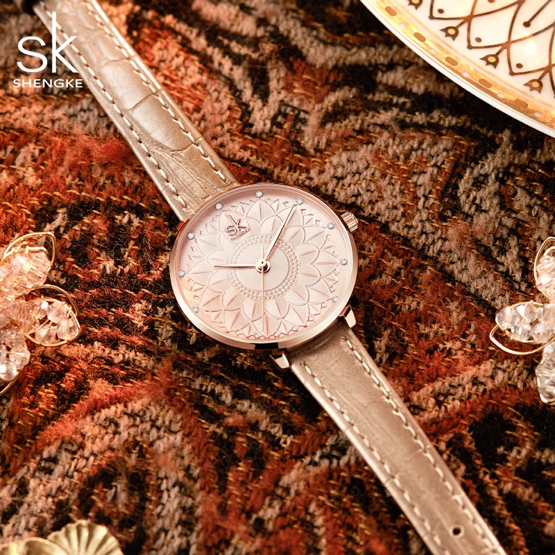 Дамски часовници Shengke Случайни цветен циферблат японски кварцов механизъм Елегантни, леки кожени часовници за жени Reloj Mujer от кожа Изображение 1
