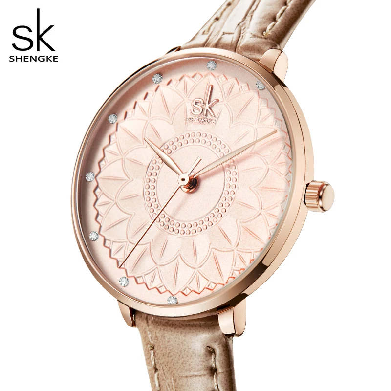 Дамски часовници Shengke Случайни цветен циферблат японски кварцов механизъм Елегантни, леки кожени часовници за жени Reloj Mujer от кожа Изображение 2
