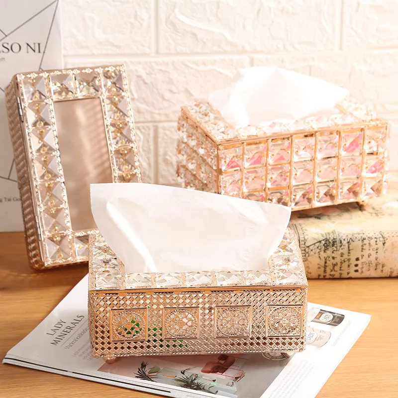 Европейската мода креативната кутия за салфетки с кристали Изображение 3