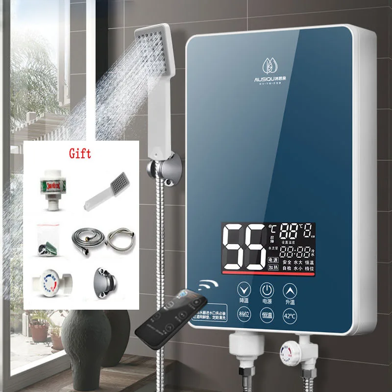 Електрически бойлер за 3 секунди миг отопление душ, битова гореща вода, един ключ за стартиране на настройките на температурата на нагревателя Изображение 5