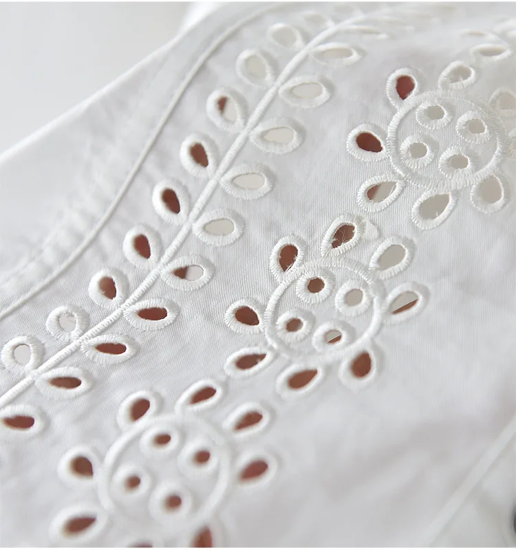 Женска бродирана однобортная бяла риза с къс ръкав, поплиновый топ, открита новост лятото 2023 Изображение 2