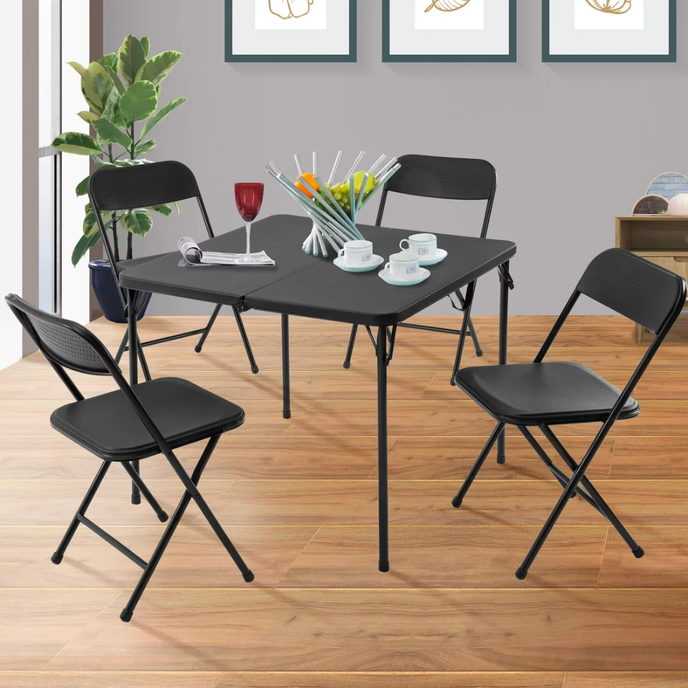 Комплект от 5 теми, card маса от смола и четири стола, черни външни маси Изображение 0