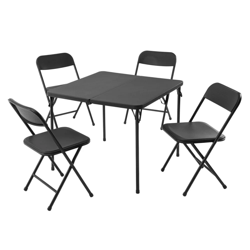 Комплект от 5 теми, card маса от смола и четири стола, черни външни маси Изображение 1