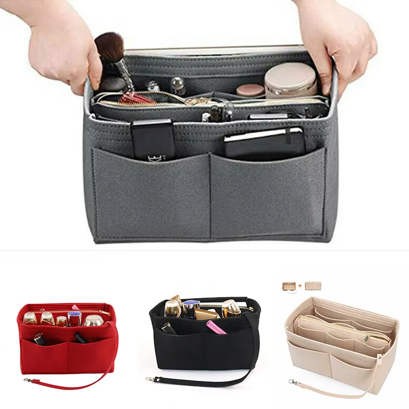 Корпоративна органайзер за грим, филцови чанта, подложка за пътувания, вътрешен чантата си, преносима косметичка, подходящ за различни функционални чанти за съхранение Изображение 0