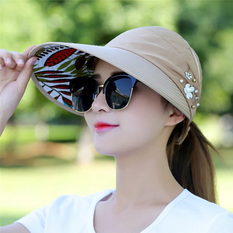 модерна плажна шапка с широка периферия, 1 бр. дамски слънчеви шапки с защита от uv, дамски шапки за лятото, шапка с голяма козирка с перлената опаковка Изображение 4