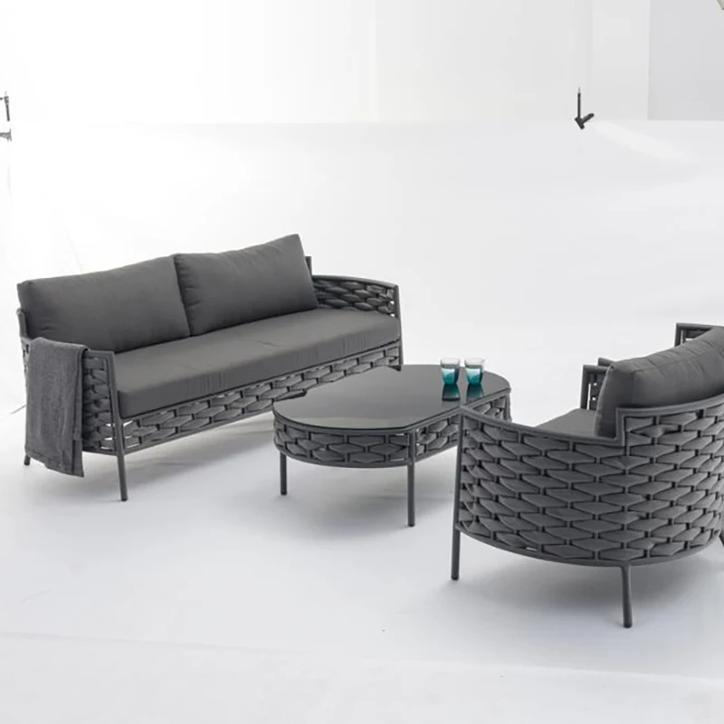 Плетени мебели от ратан и Модерен дизайн, уличен стол Twist, комплект от 4 теми, градински диван, висококачествена алуминиева рамка Изображение 0