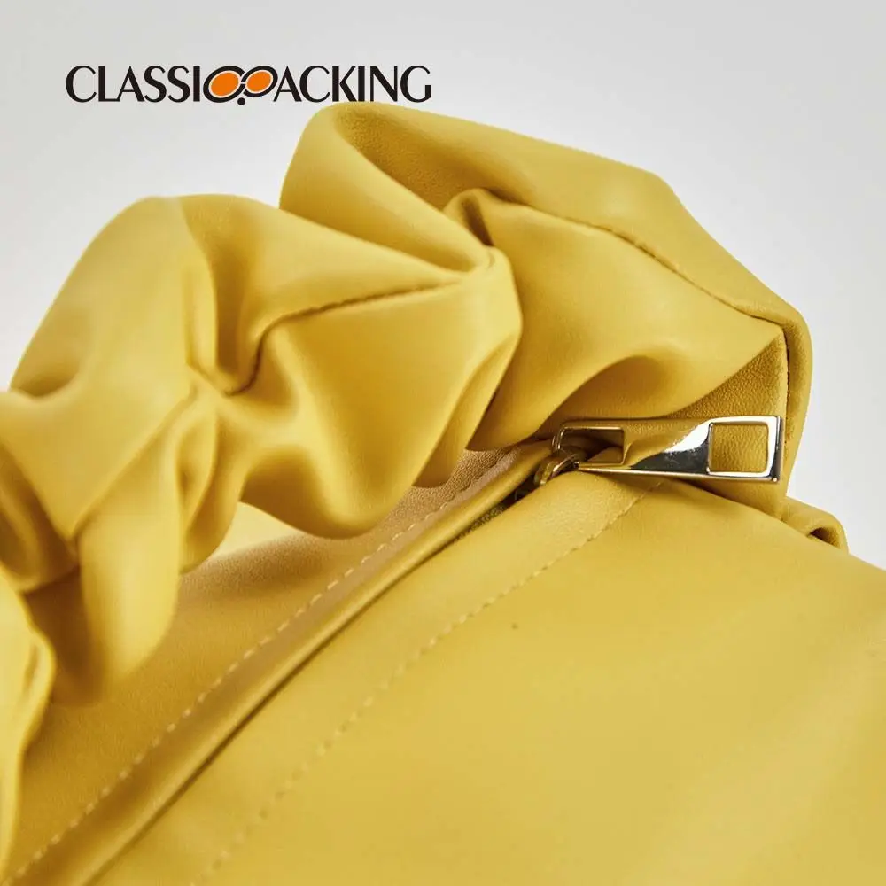 Плътен цвят, стил Ins, дамски нишевая текстура, дамски чанта от изкуствена кожа, косметичка, мътна чанта, плиссированный джоб Изображение 3